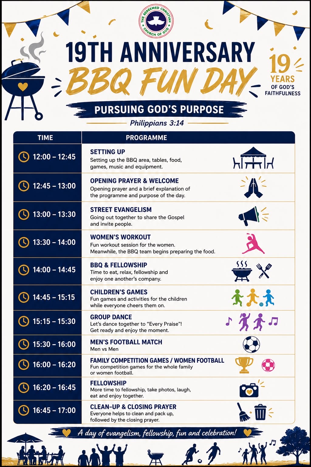 Programme timetable for the 19th Anniversary BBQ Fun Day
