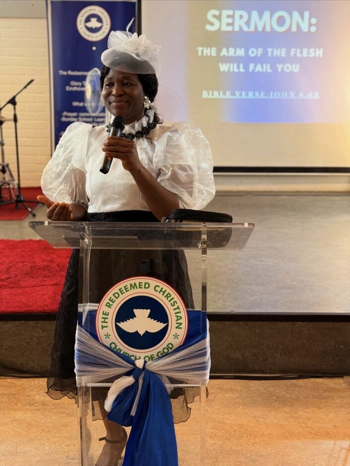 Pastor Titilayo Shakka preaching at Glory Tabernacle Parish